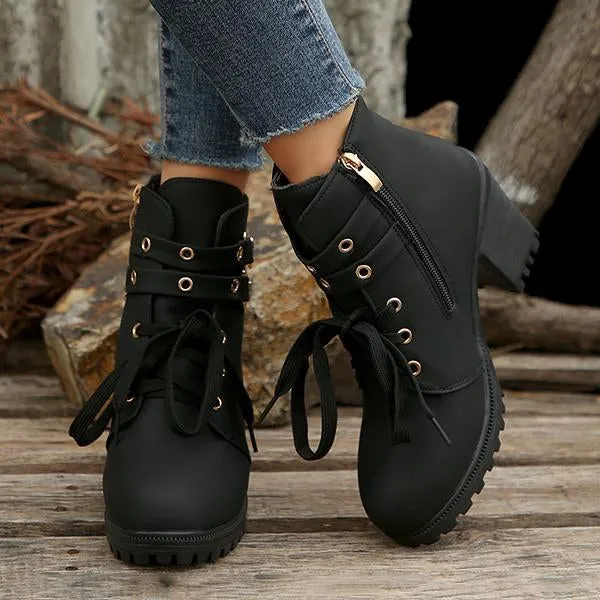 Women's Casual Lace-Up Chunky Heel Short Boots 19740060S