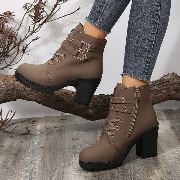 Women's Casual Lace-Up Chunky Heel Short Boots 19740060S