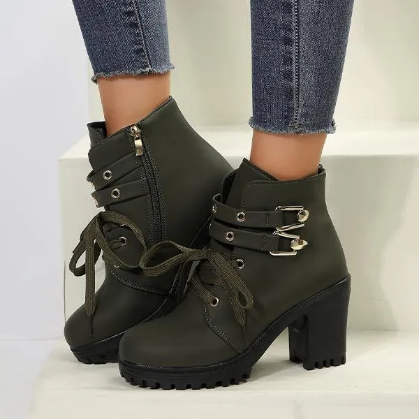 Women's Casual Lace-Up Chunky Heel Short Boots 19740060S