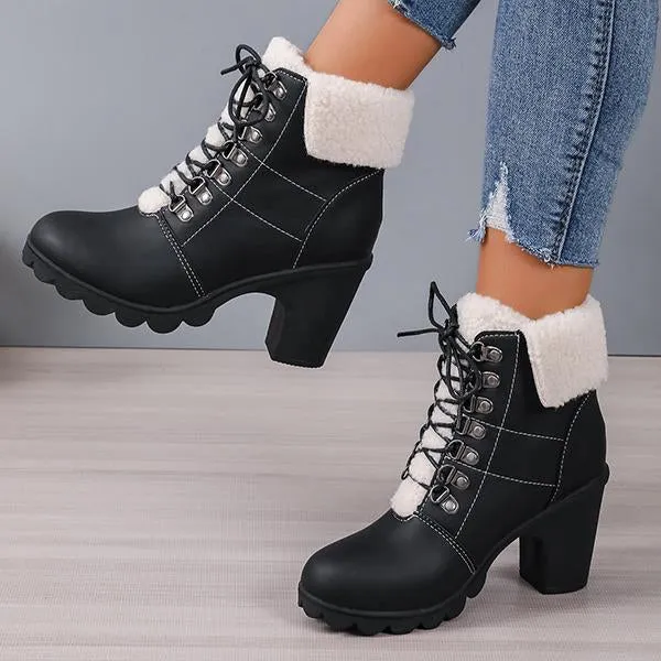 Women's Casual Lace-Up Chunky Heel Short Boots 42798098S