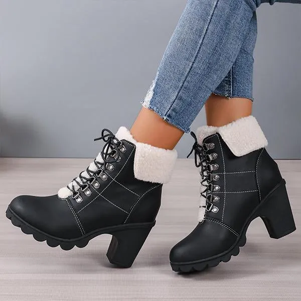 Women's Casual Lace-Up Chunky Heel Short Boots 42798098S