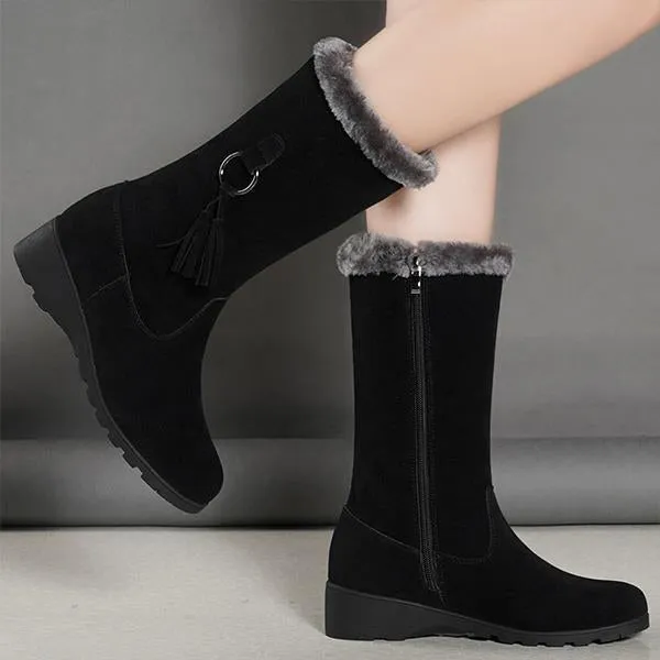 Women's Casual Side Zipper Wedge Mid-Calf Cotton Boots 31788422S