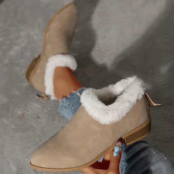 Women's Casual Square Heel Plush Back Zip Ankle Boots 44352920S