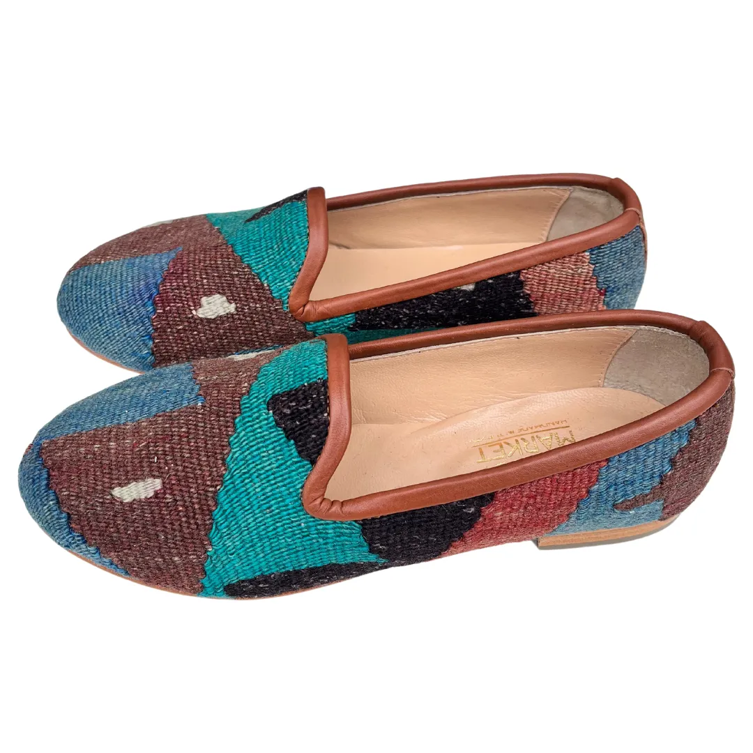 Women's Turkish Kilim Loafer | Blue, Brown, Teal