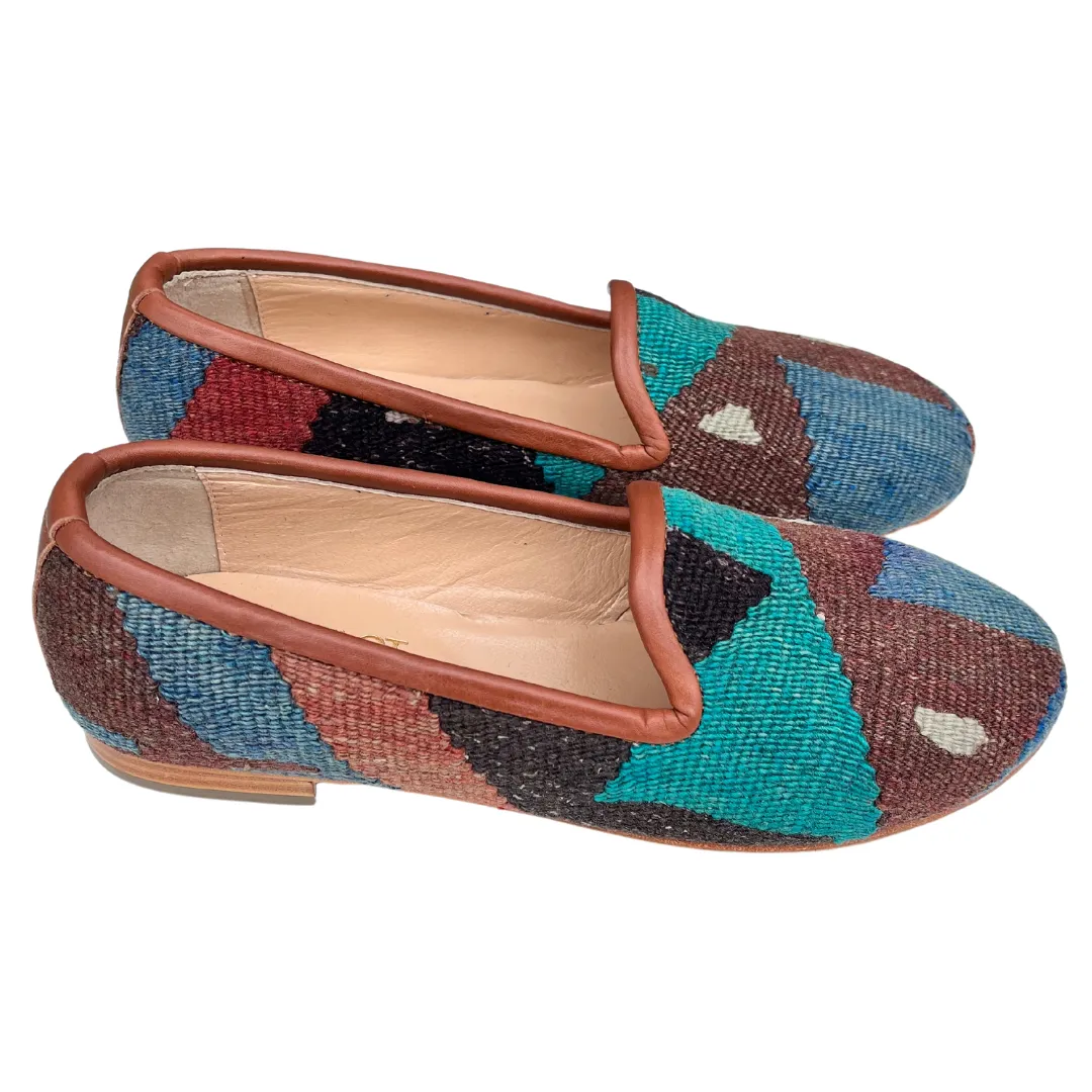 Women's Turkish Kilim Loafer | Blue, Brown, Teal