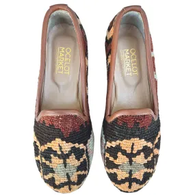 Women's Turkish Kilim Loafer Brown with Orange Pattern