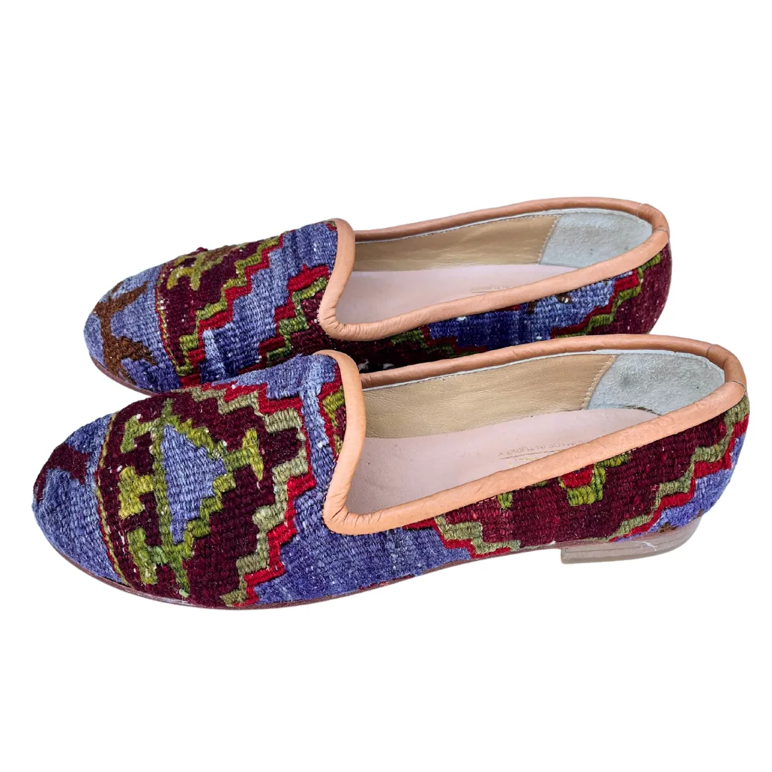 Women's Turkish Kilim Loafer Purple with Black & Green