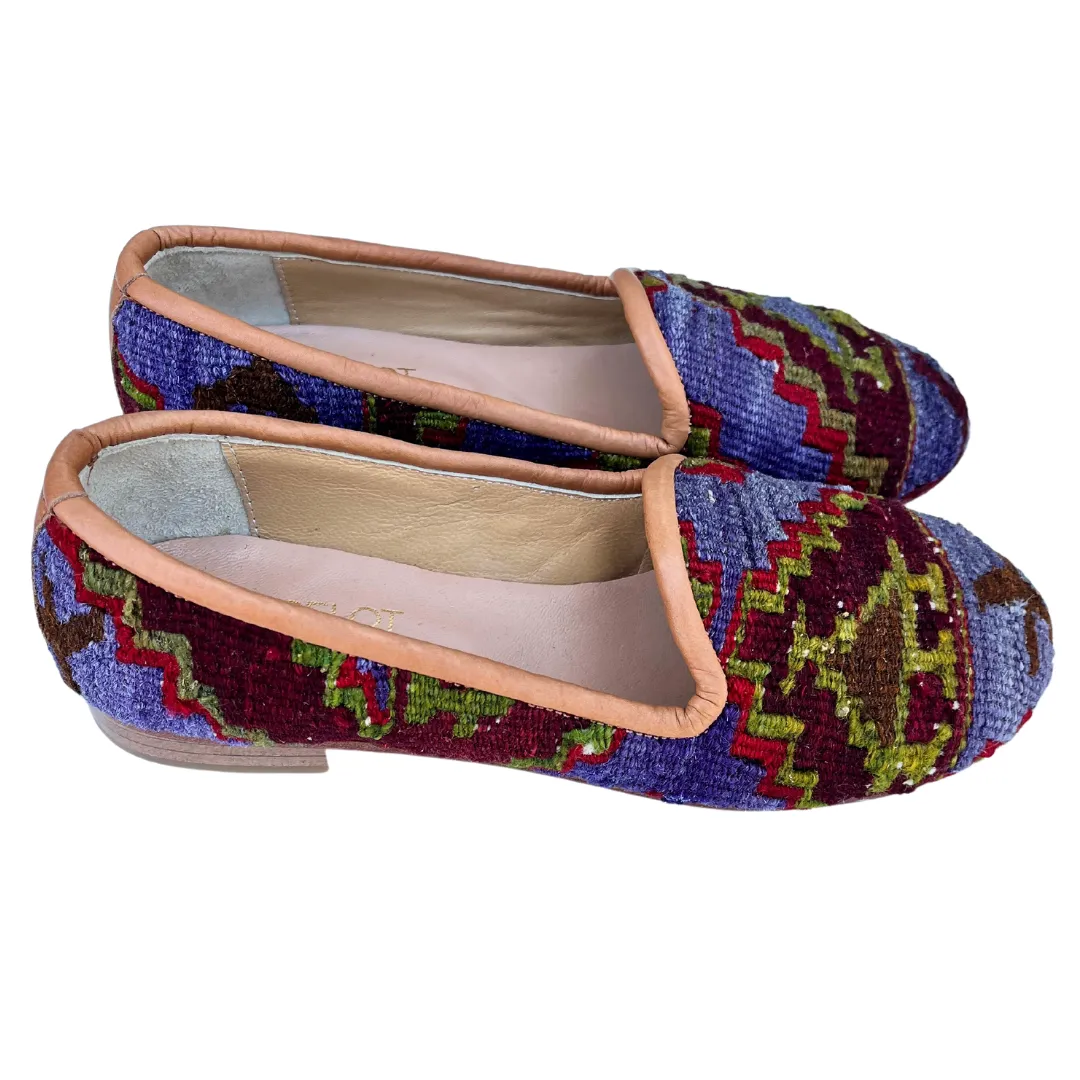 Women's Turkish Kilim Loafer Purple with Black & Green